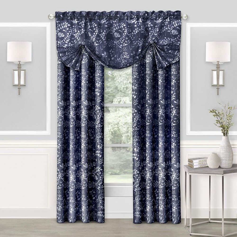 Achim Home Furnishing: Charlotte Floral Contemporary Window Curtain Panel (Navy